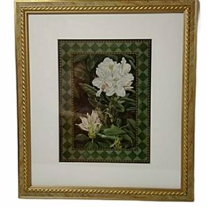 Vintage Picture Framed Art Gold Frame Flowers Pure Innocence Romantic Floral
